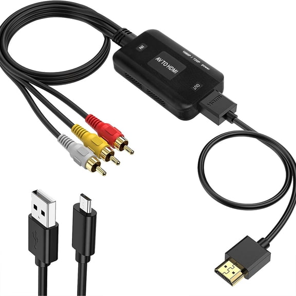 RCA to HDMI Adapter, AV to HDMI Converter,RCA Female to HDMI Converter Composite Audio Video Converter for PS1, PS2, PS3, STB, Xbox, VHS, VCR,Black-Ray DVD Players(Cable Included)
