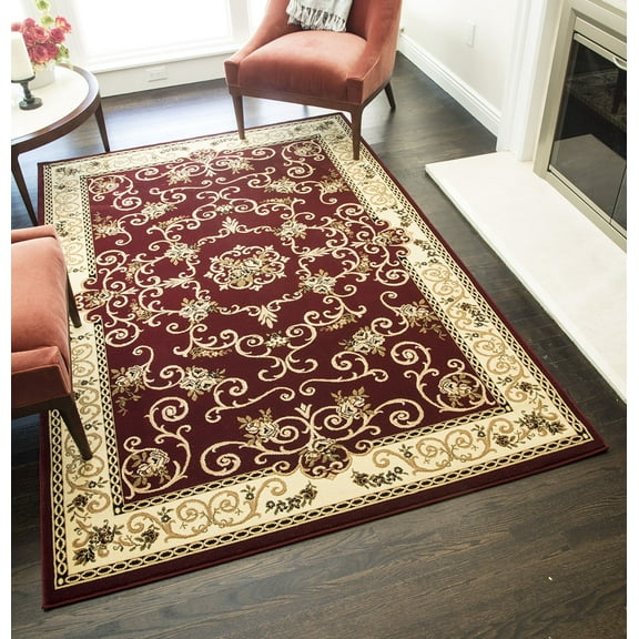 Rugs America Vista 207-RED Souvanerie Red Floral Traditional Red Area Rug, 5'3"Round
