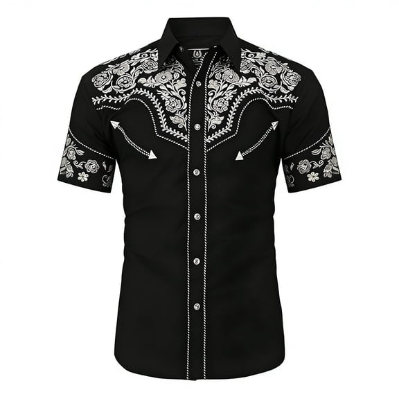 PRfgtbd Boys Western Cowboy Shirts Printed Retro Short Sleeve Button Down Shirt Casual Tops For Children Boys Shirts Soft Party Tops Stylish Tee Shirts