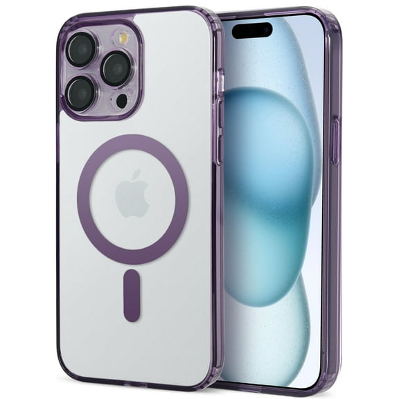 Phone Case for Apple iPhone 14 Pro Max Transparent Hard PC Back   Soft TPU Frame Slim Bumper, Built in Magnets Compatible with MagSafe Cover [ Purple ]