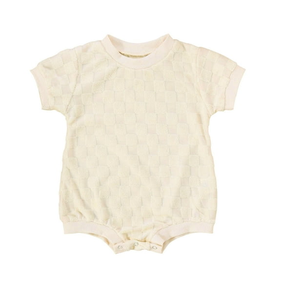 FAOWME Boys Girls Short Sleeve Plaid Bodysuit Onesie One-Piece Beige 3-6 Months
