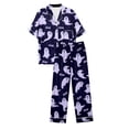 thumbnail image 6 of FASHOFT Women's Halloween Pajama Set Funny Ghost Pumpkin Print Silk Button Down Long Sleeve Pjs Lounge Sleepwear Dark Purple L, 6 of 7