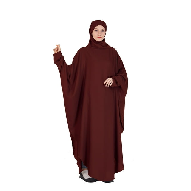 LLYwey Liquidation Robes Fluides pour Femmes Musulmanes Islam Couleur Unie Été Ventilée Robe à Manches Longues Nouvelles Robes Formelles Rouge TTG