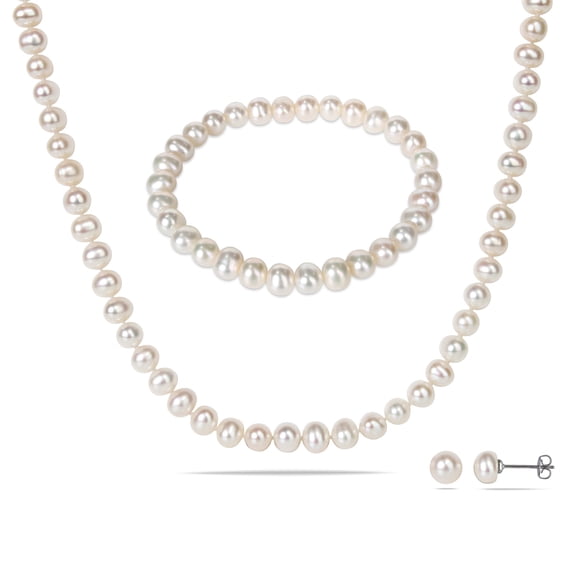 Everly Women's Cultured Pearl BrassBracelet Jewelry Set