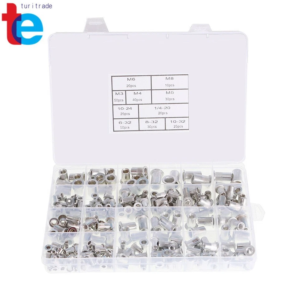CIRCLE- 300 Pack 150 Pcs Metric + 150 Pcs Sae Aluminum Rivet Nut Rivnut Nutsert Kit New