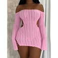 thumbnail image 4 of Women's Backless Bodycon Mini Dress – Long Sleeve Crew Neck Party Outfit with Side Slit, 4 of 6