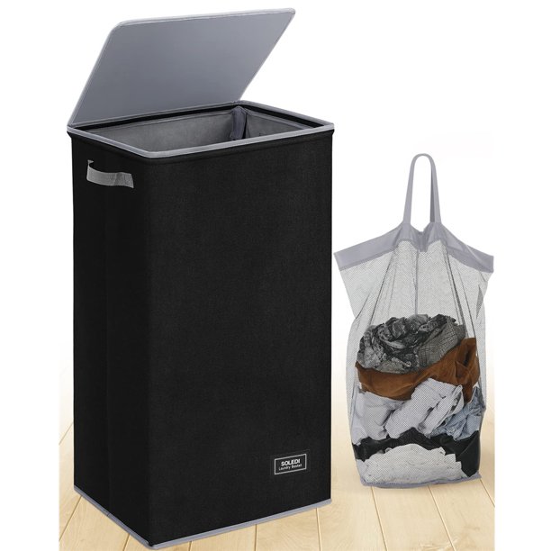 Soledi Laundry Hamper with Lid & Laundry Bag, 100L Large Collapsible