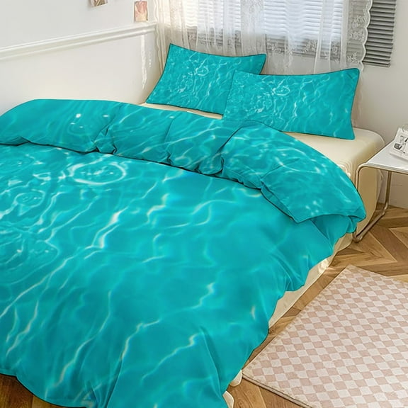 Water Ripple Light Blue 3D Duvet Cover Set Quilt Cover Theme of for Bedroom Decoration