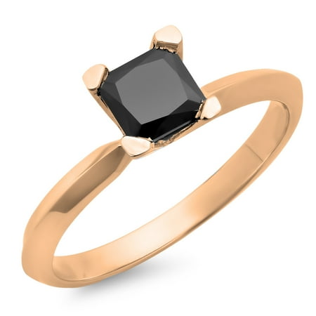 1.00 Carat (ctw) 14K Rose Gold Princess Cut Black Diamond Ladies Solitaire Bridal Engagement Ring 1 CT