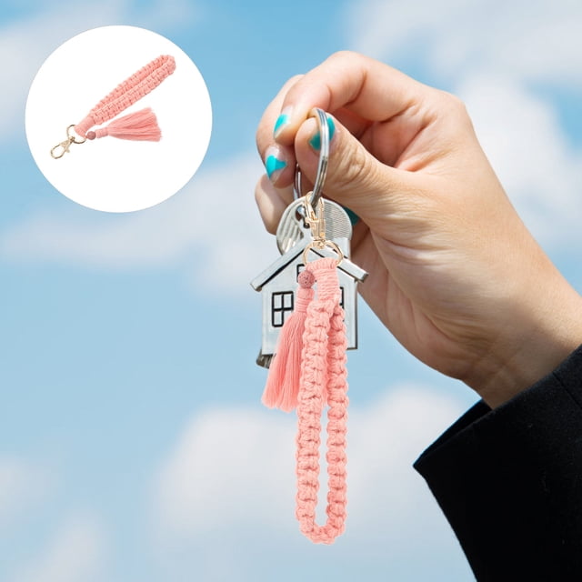 WRISTBIQUE Accesorio Llavero Rosa Hecho A Mano Con Estilo Étnico Y Detalle De Borlas