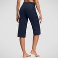 thumbnail image 4 of Capri Pants for Women Knee Length Wide Leg Yoga Capris Dressy Casual Summer Crop Pants with Pockets Navy XL, 4 of 6