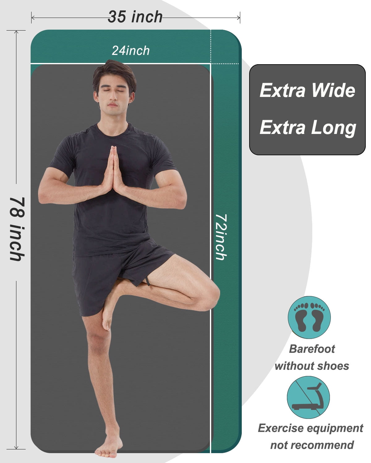 YR Thick Yoga Mat 15mm NBR 78"x35" Wide Exercise Workout Mats for Home Gym Floor Fitness Pad, Green