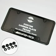 Black Stainless Steel Front Rear For Mercedes-Benz AMG Emblem License Plate Frame Cover Gift