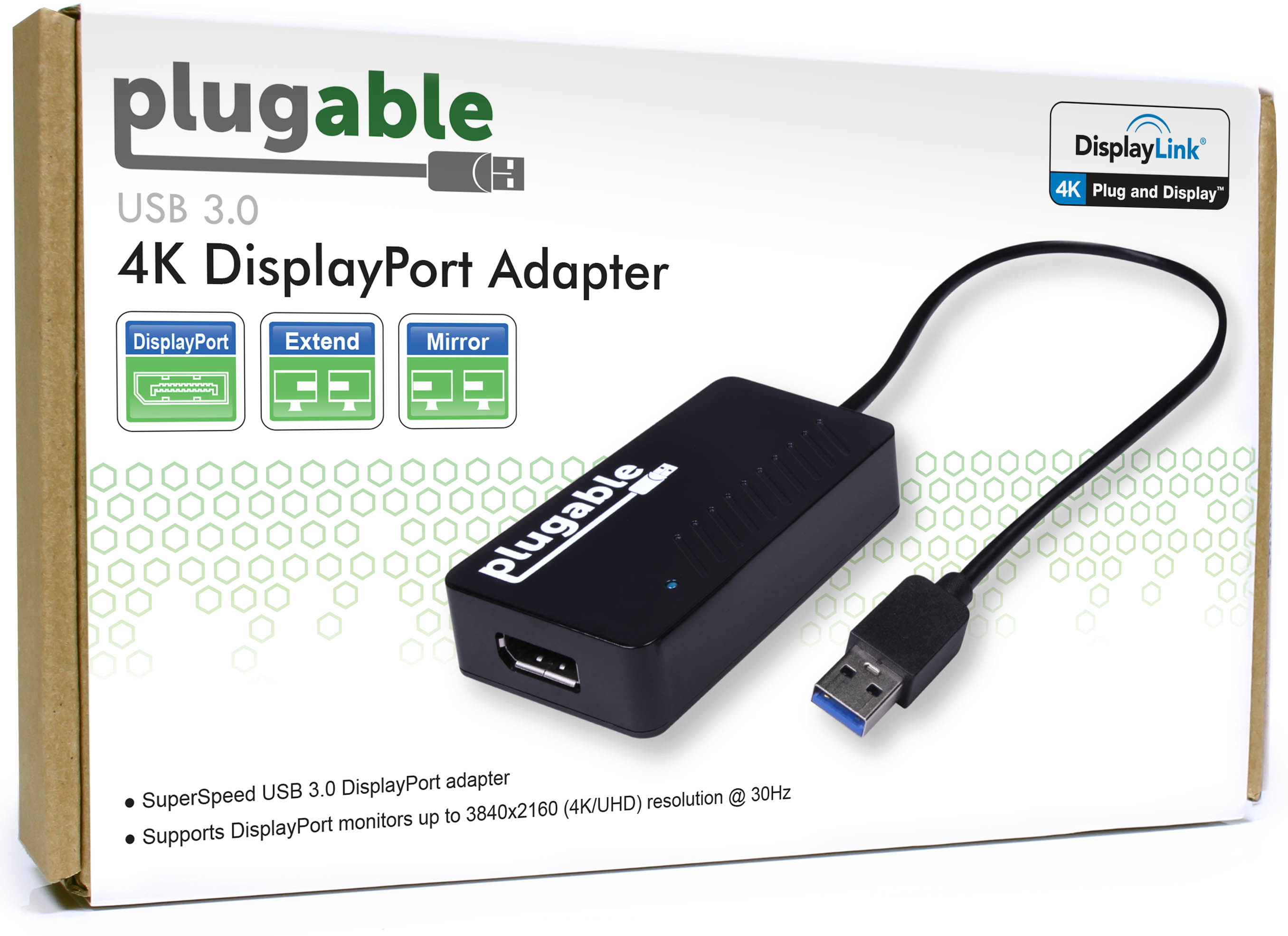 Plugable USB 3.0 to DisplayPort 4K UHD Video Graphics Adapter for Multiple Monitors up to 3840x2160 Supports Windows 11,10, 8.1, 7, and macOS - image 2 of 5