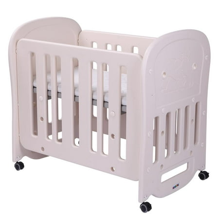 JOYMOR HDPE Baby Crib Cradle Bed Safety Nursery Sleeping Bed with Coir Mattress BPA-free Odor-free Non-toxic