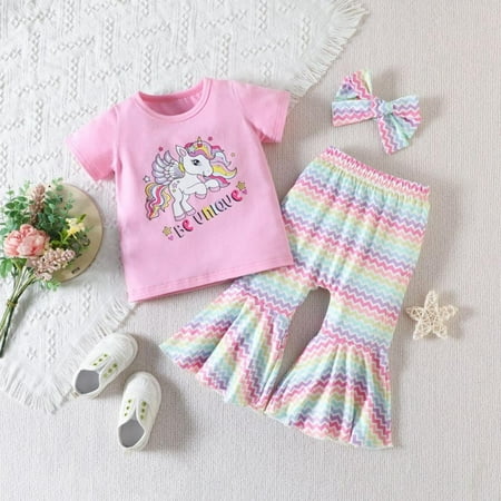 

Baozhu Girls 2 Piece Outfits Tee Top and Print Bell Flared Flare Leg Pants Set