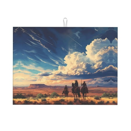 

Large Dish Drying Mats for Kitchen Counter - Western Desert Cloud Cowboy 18x24In Anti-Slip Absorbent Microfiber Drying Mat for Kitchen Counter Mat Dish Rack Mat with Hanging Loop