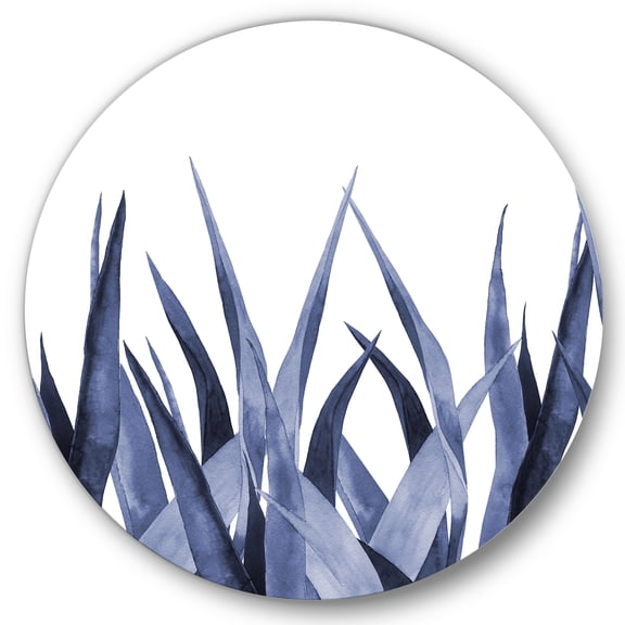 Designart 'Close Up Navy Blue Agave Leaves' Traditional Circle Metal Wall Art 36x36 - Disc of 36