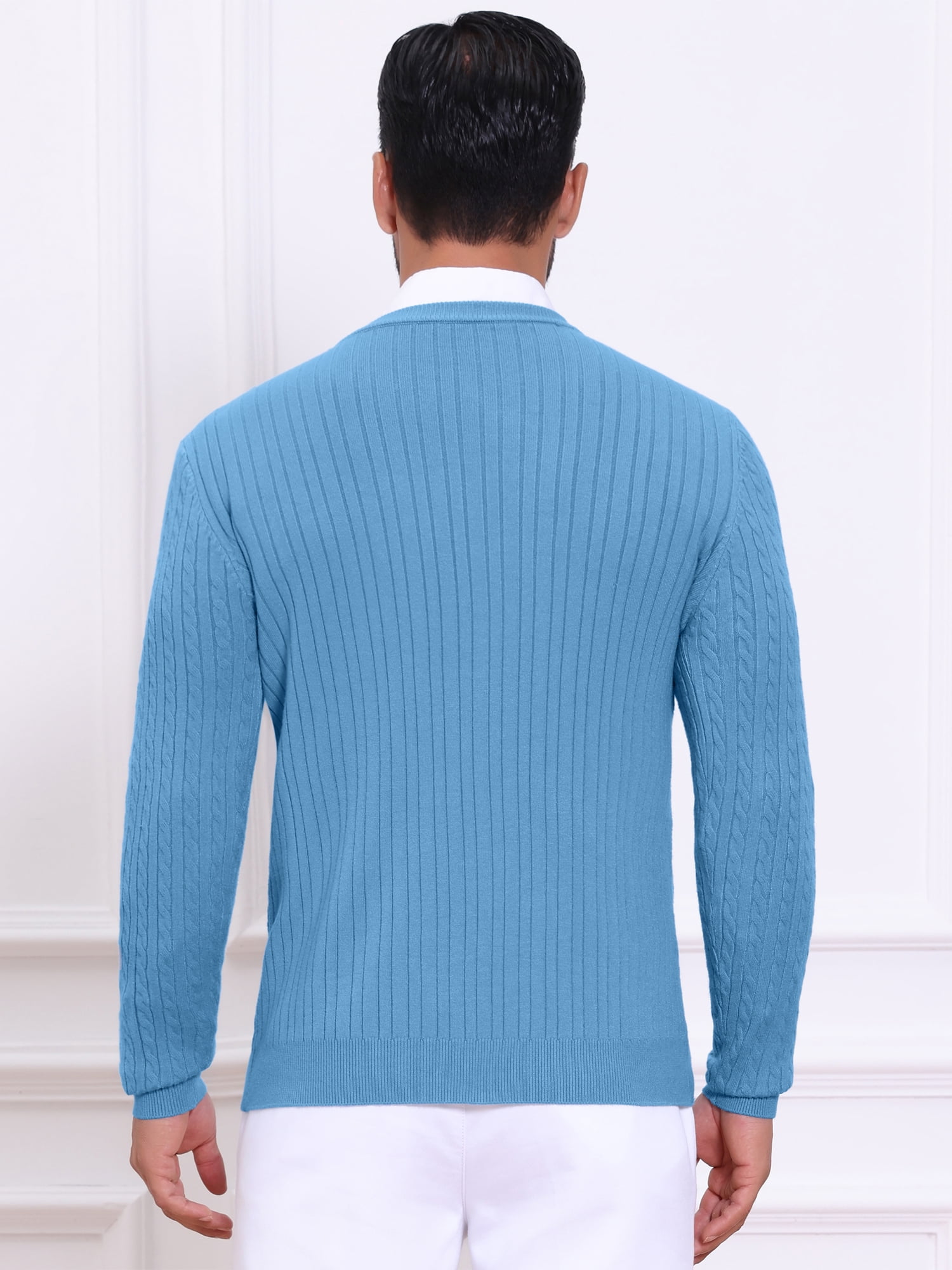 DARING DIVA Men's Crew Neck Long Sleeve Soft Cable Knit Pullover Sweater M Blue