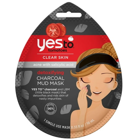 (2 pack) Yes To Tomatoes Clear Skin Detoxifying Charcoal Mud Mask, Single Use Face Mask