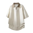 thumbnail image 6 of Mens Cotton Linen Polo Shirts Casual Short Sleeve V Neck Shirt Summer Beach Hippie Tshirt Shirt for Men Big and Tall Size M-3XL Beige, 6 of 7