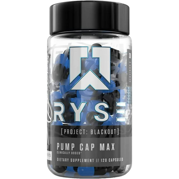 RYSE Up Supplements Pump Cap Max Stimulant Free Pre-Workout Nitric Oxide  Capsules 120 Capsules 
