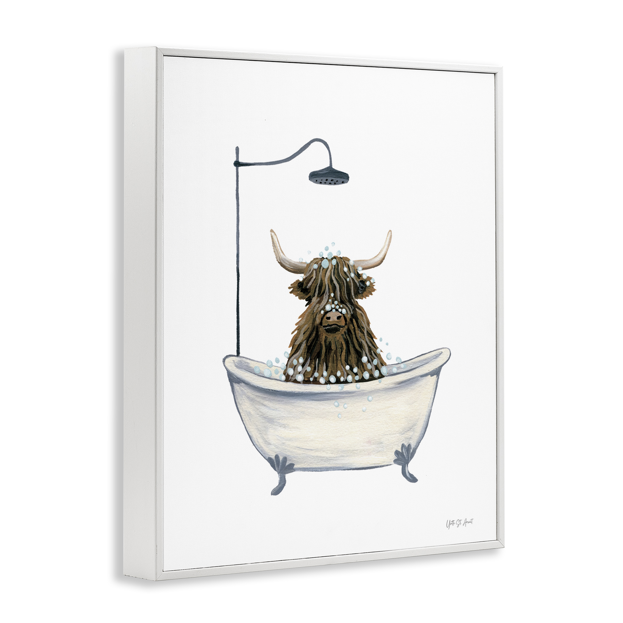 Stupell Industries Highland Cow Bathtub Typography Painting White Framed Art Print Wall Art, 24 x 30