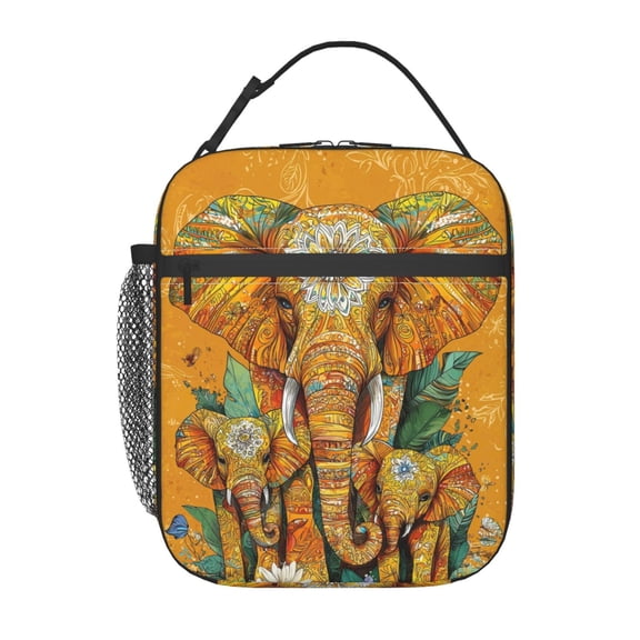 Vibrant Boho Elephant Lunch Box Reusable Portable Lunch Bag Tote Bag for Work Picnic Hiking