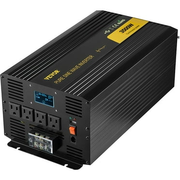 VEVOR 3500W Pure Sine Wave Inverter, 12V DC to 120V AC Power Converter, USB, LCD, Remote Control, GFCI Outlets for RV, Truck, Solar, and Camping