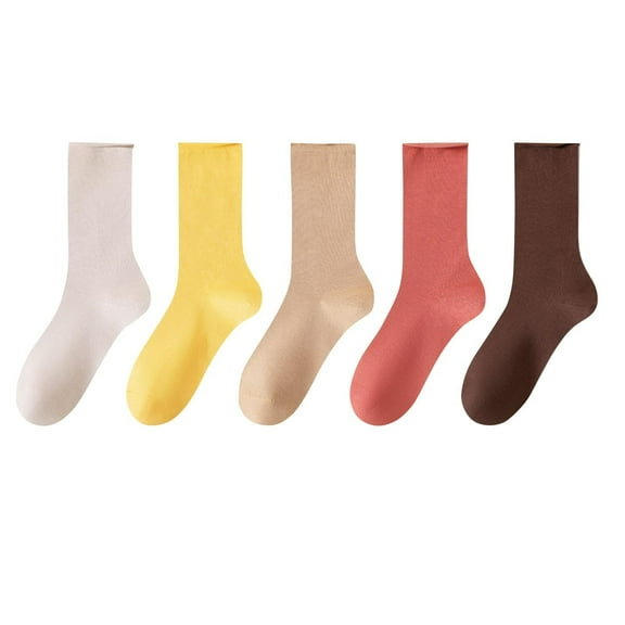 UAMVSH Womens Cotton 5 Pairs Socks Casual Comfy Solid Color Soft Socks Mid Tube Crew Socks
