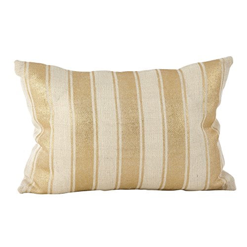 SARO LIFESTYLE Coussin à Rabat en Jute avec Bande Métallique, 14" x 20", Ivoire
