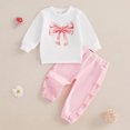 thumbnail image 2 of ShomPort Girls Sweatsuit Bow Print Long Sleeve Sweatshirt Jogger Pants Baby Girl Outfits Set, 2 of 9