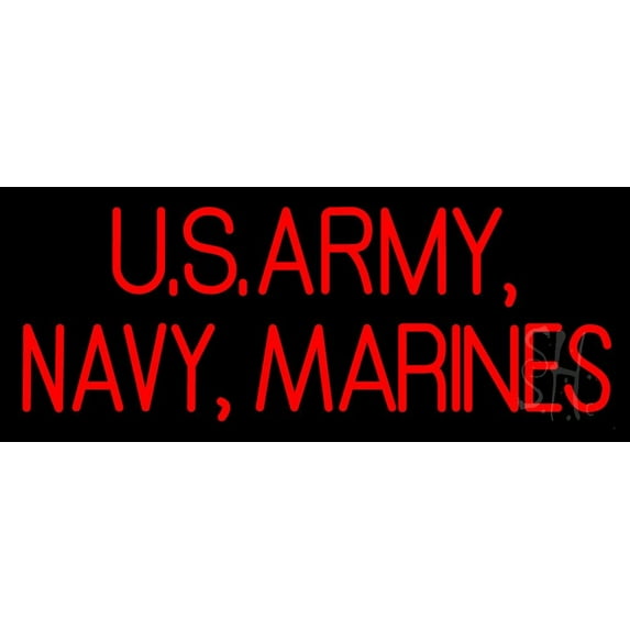 Us Army Navy Marines LED Neon Sign 13 x 32 - inches, Black Square Cut Acrylic Backing, with Dimmer - Bright and Premium built indoor LED Neon Sign for Defence Force.