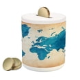 thumbnail image 1 of Map Piggy Bank, Vintage World Atlas Watercolor Brushstrokes on Old Backdrop Print, Ceramic Coin Bank Money Box for Cash Saving, 3.6" X 3.2", Navy Blue Sand Brown, by Ambesonne, 1 of 4