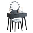 thumbnail image 2 of Patiojoy Ensemble de Coiffeuse avec Coiffeuse Éclairée, Miroir et Tiroirs, Noir, 2 of 8