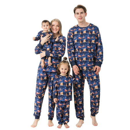 

Christmas Pajamas for Family 2022 Xmas Print Pajamas Plaid Long Sleeve Long Pants Tops and Pants Holiday Sleepwear