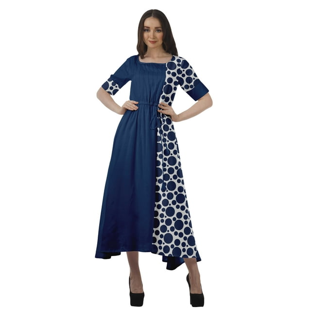 Moomaya Robe Décontractée en Viscose à Encolure Dégagée Imprimée pour Femmes Robe Midi