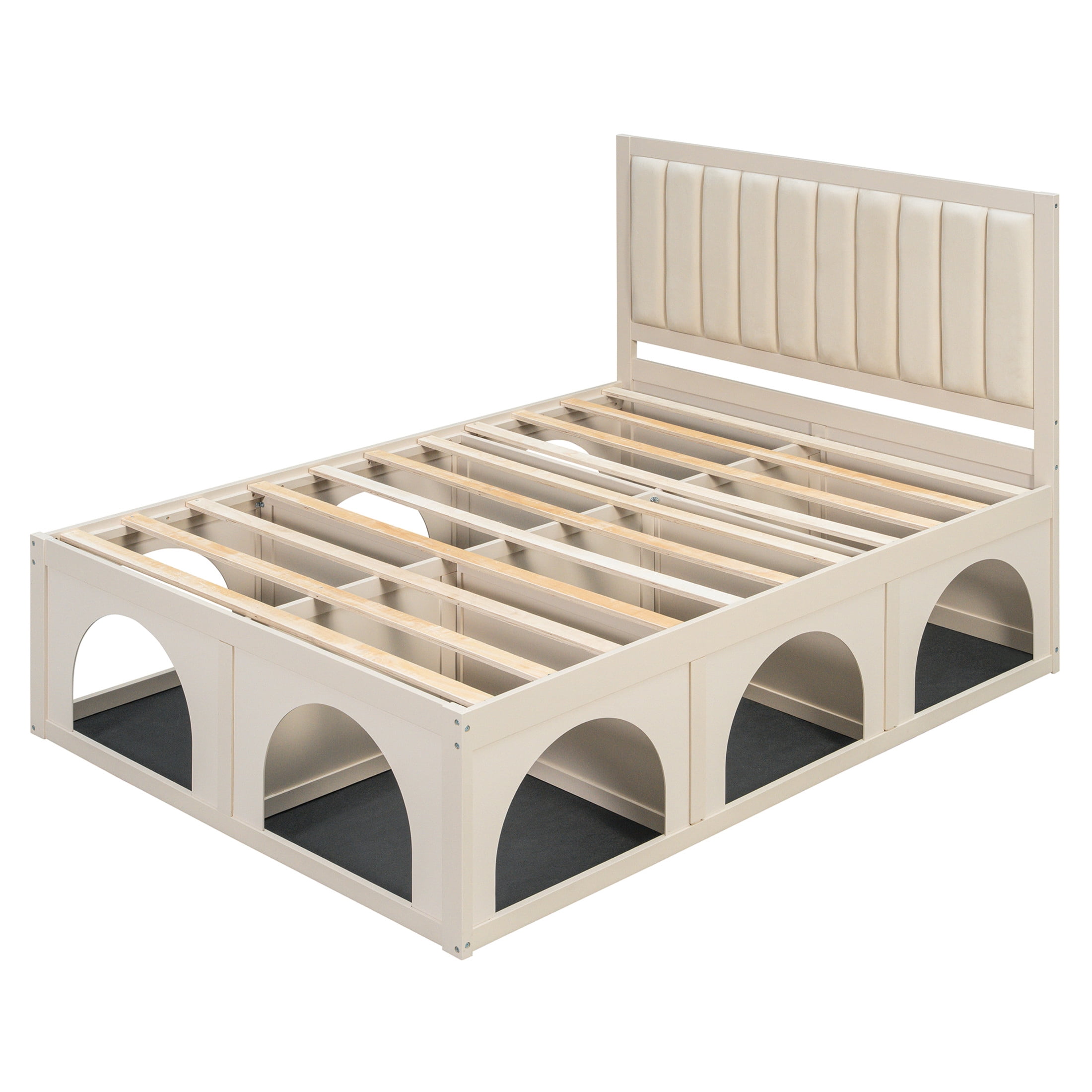 Christopher Knight Home Pet-Friendly Platform Bed with Nook, Upholstered Headboard, Queen Size, Beige