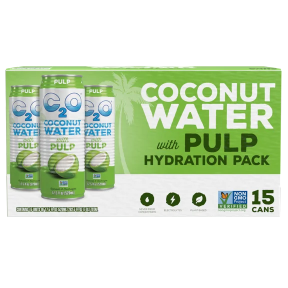 C2O Coconut Water Hydration Pack with Pulp, Original, 17.5 fl oz, 15 ct