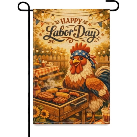 Bohemian Garden Flag 12x18 Inch Rooster BBQ Party Yard Decor Double Sided Outdoor Lawn Patio Farmhouse Holiday Banner