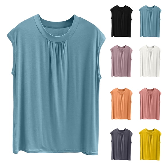 Asxite Womens Pajamas Casual Loose Breathable Sleeveless Crew Neck Solid Sleep Shirt