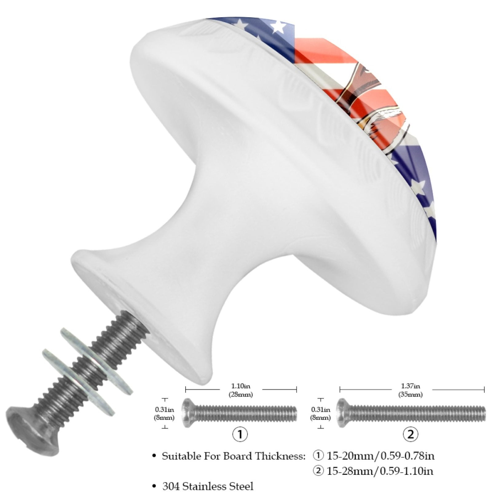 4 Pcs Deer and American Flag Knobs for Kitchen Cabinet Cupboard Dresser Bookcase Drawer Pulls Handles Round Home Decor