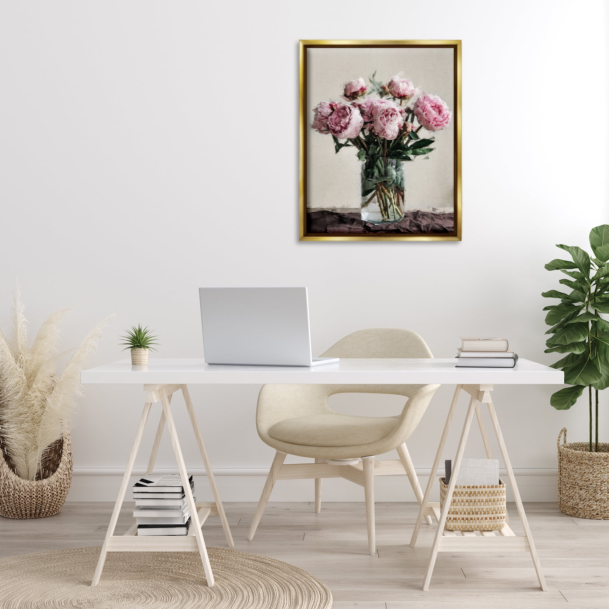Stupell Industries Jar Of Roses Botanical & Floral Painting Gold Floater Framed Art Print Wall Art, 25 x 31