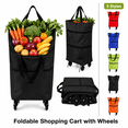 thumbnail image 3 of Foldable Wheeled Shopping Tote Bag with Wheels, Portable Rolling Grocery Cart Bag Expandable Reusable Market Tote for Supermarket Picnic Travel Camping, Collapsible Storage Cart with Wheels, Black, 3 of 9