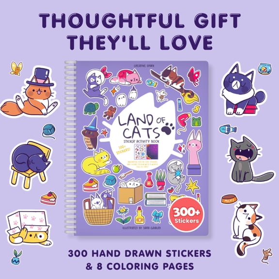 Cupkin Land of Cats Spiral Sticker Book (1 of 21) 300 Stickers 8 Scenes & Coloring Pages