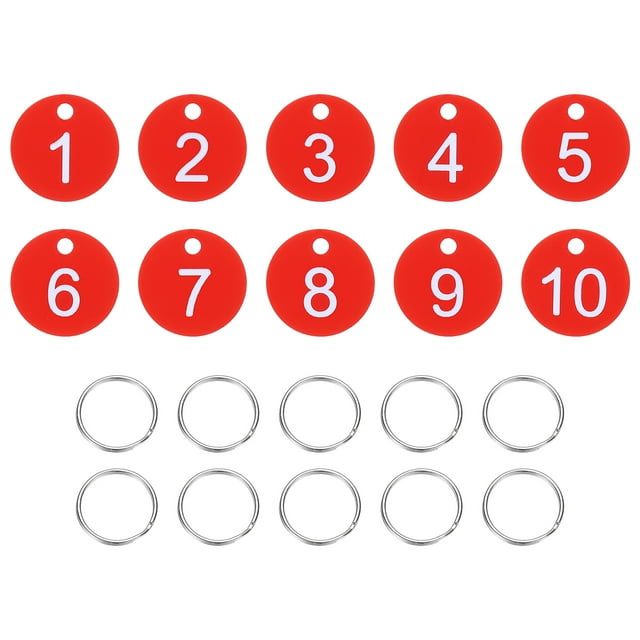 10PCS Number Tags 1-10, Number Key Tags Plastic Numbered Tags Key Tags Keychain with Key Rings for Organizer Field Sales Hangers Clothes Labels ID Tag, Red