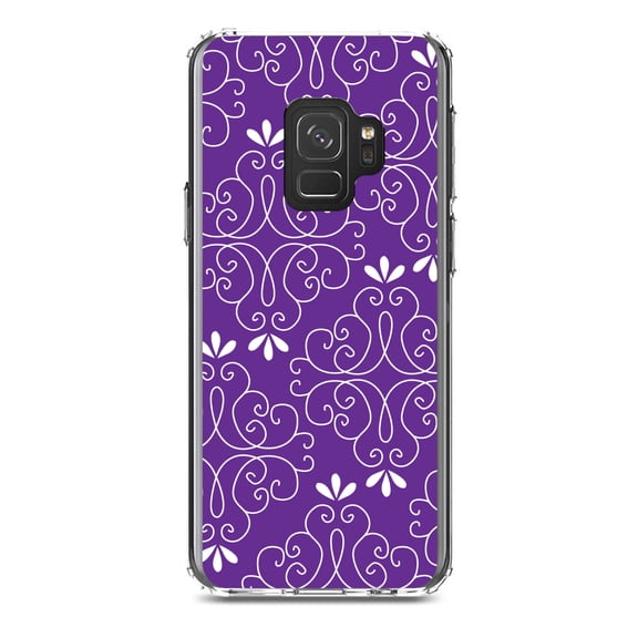 DistinctInk Clear Shockproof Hybrid Case for Samsung Galaxy S9 (5.8" Screen) - TPU Bumper, Acrylic Back, Tempered Glass Screen Protector - Purple White Floral