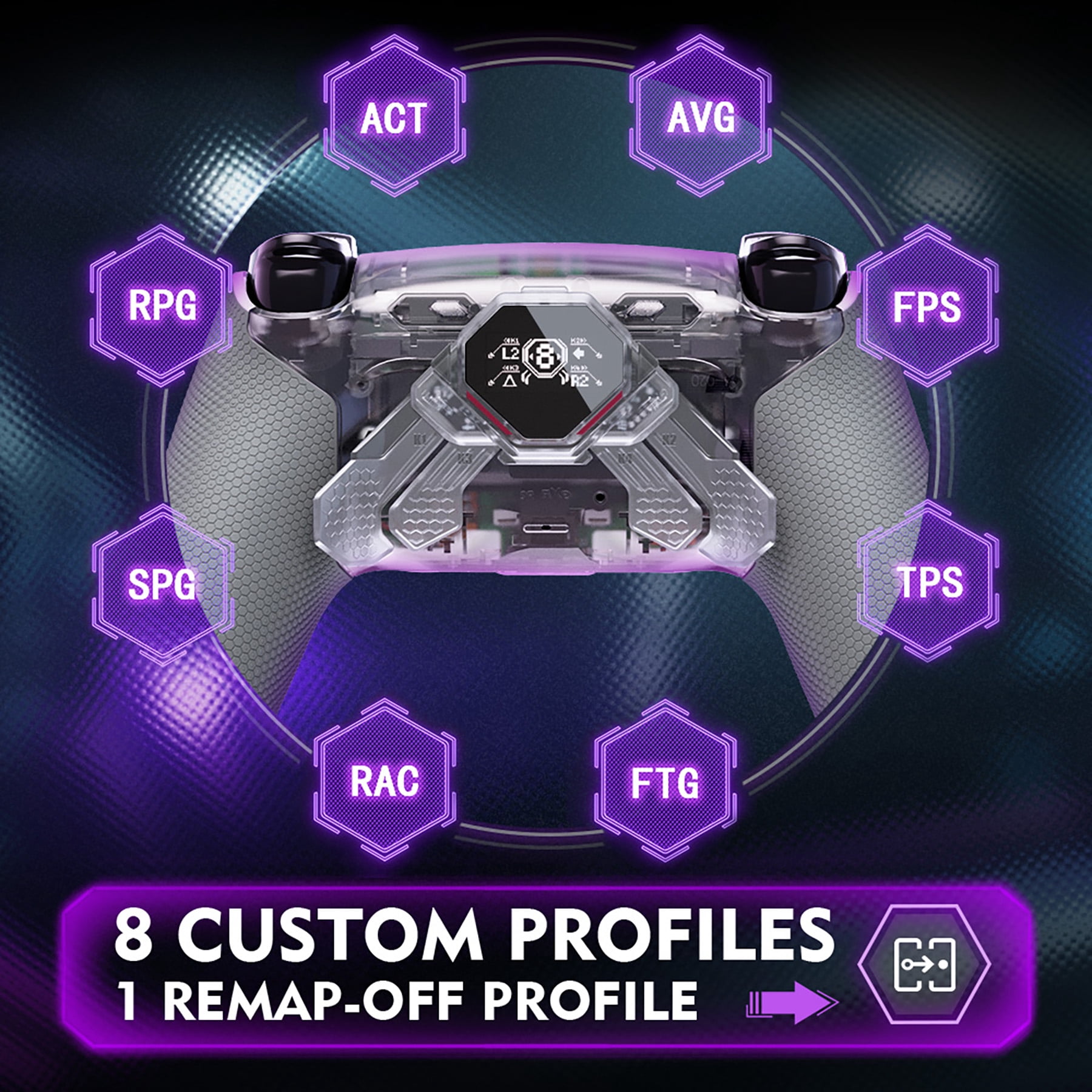 eXtremeRate SPARK Back Paddles Kit for PS5 Controller BDM-030 040 050 Models, OLED Display + Clicky Trigger Stops + Ergonomic Rubberized Grips Remappable 4 Back Buttons Set - Clear & Gray