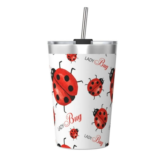 PAYOHTO Ladybug Insulated Stainless Steel Tumbler 12 oz Thermos Come with Straw Kids Leak-Proof Travel Mug Cup