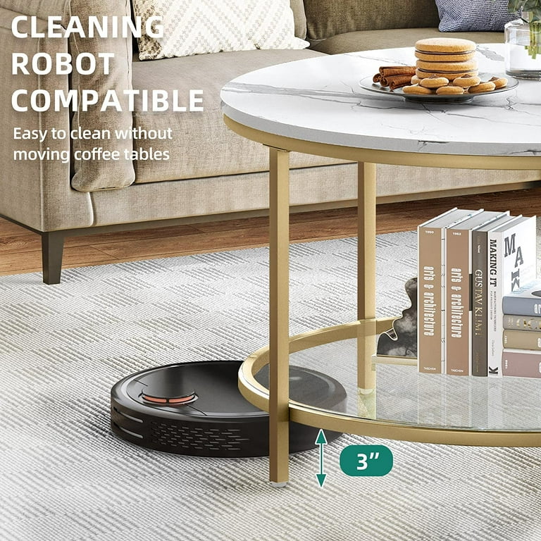 Dexturs 2-Tier Round Coffee Table Marble Center Cocktail Dexturs 2-Tier Round Coffee Table Marble Center Cocktail
